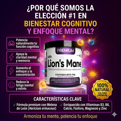 NeuroLion™️ – Melena de León con Registro Invima, Potencia tu Memoria, Enfoque y Rendimiento Mental Natural