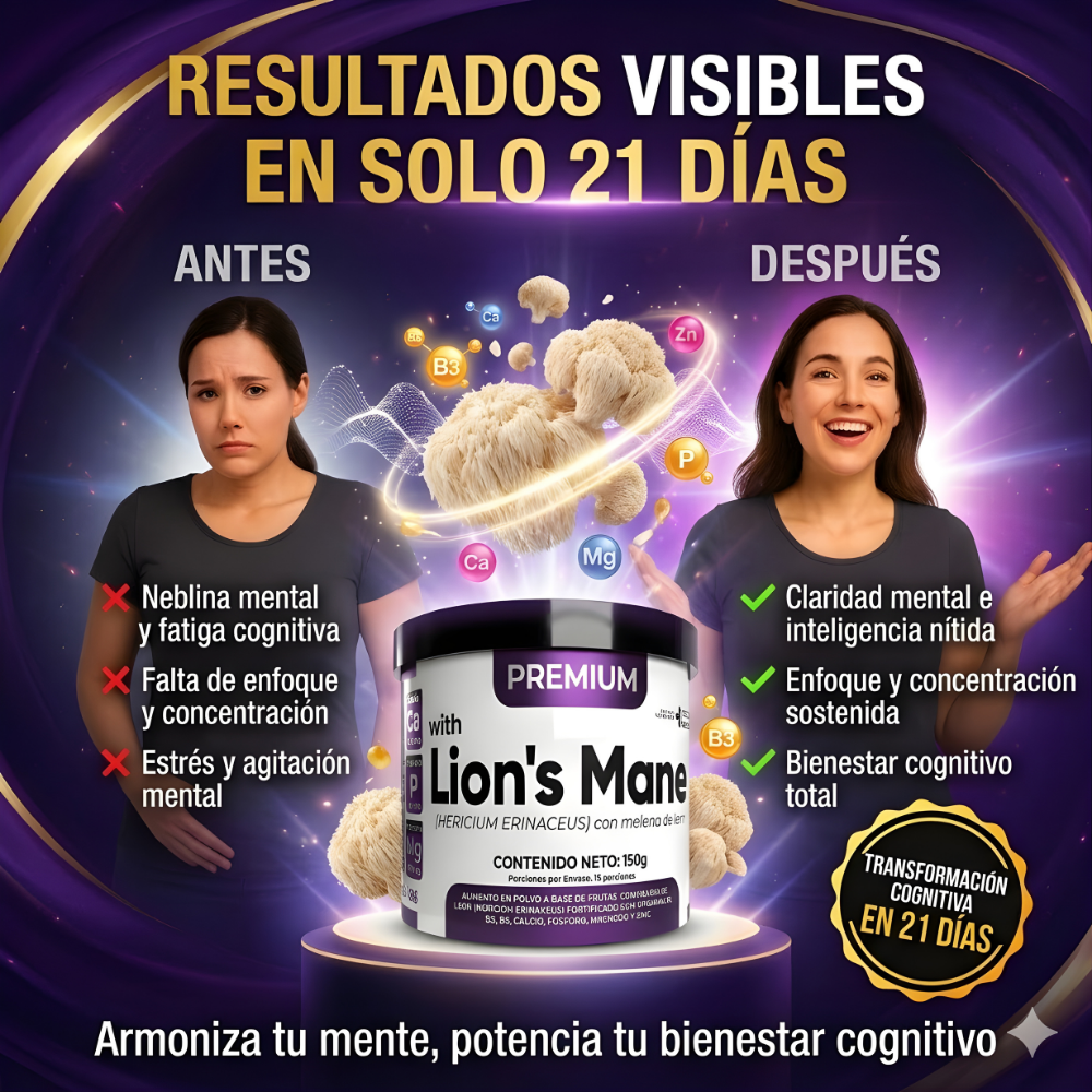 NeuroLion™️ – Melena de León con Registro Invima, Potencia tu Memoria, Enfoque y Rendimiento Mental Natural
