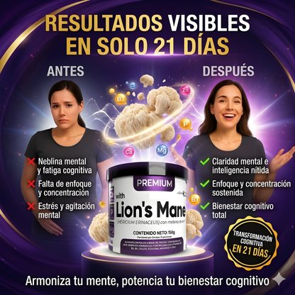 NeuroLion™️ – Melena de León con Registro Invima, Potencia tu Memoria, Enfoque y Rendimiento Mental Natural