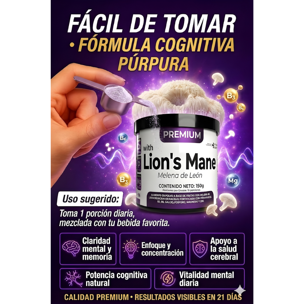 NeuroLion™️ – Melena de León con Registro Invima, Potencia tu Memoria, Enfoque y Rendimiento Mental Natural